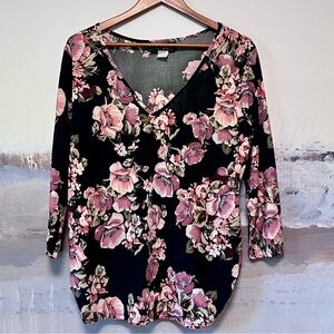 SAY ANYTHING Tunic Top Sz 1X Floral Cottagecore Long Sleeve Colorful Liquid Knit